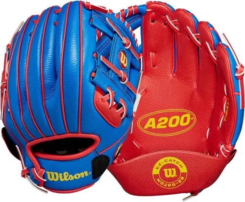 Vista 4 de Wilson A200 - Guantes de béisbol para jóvenes Real/Rojo/Amarillo