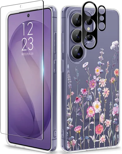 Vista 35 de GVIEWIN Funda para Samsung Galaxy S25, transparente, delgada, no 1-Floratopia/Colorido