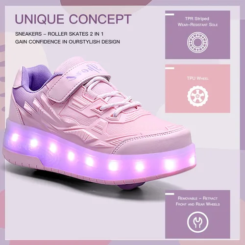 Vista 3 de Patines de Ruedas para Niños - Zapatos de Patines de Ruedas - Zapatillas 2 en 1 Zapatos de Patines Adecuados para Deportes al Aire Libre Comienza