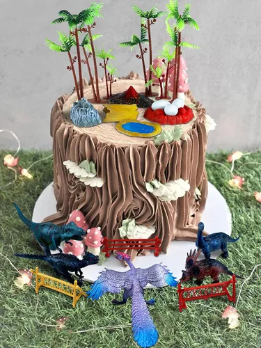 Vista 6 de 21 piezas de decoraciones de pastel de dinosaurio, figuras de dinosaurios para cumpleaños temáticos de niños, decoración de cupcakes de dinosaurio