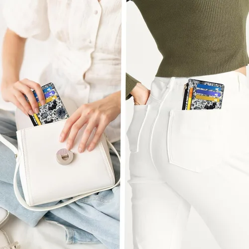 Vista 6 de Tipmile Tarjetero compacto para tarjetas de crédito con ventana de identificación para mujer, delgada y minimalista, bolsillo frontal, cartera