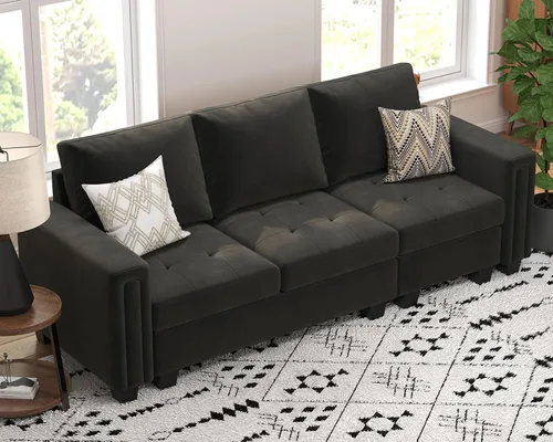Vista 3 de Belffin Sofá modular de terciopelo de 3 plazas para sala de estar, color gris