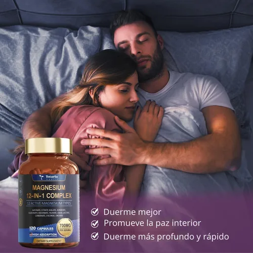 Vista 4 de Totaria Complejo de magnesio 700 mg 12 en 1 Suplemento de magnesio con citrato de glicinato óxido de malato taurato aspartato orotato relajación