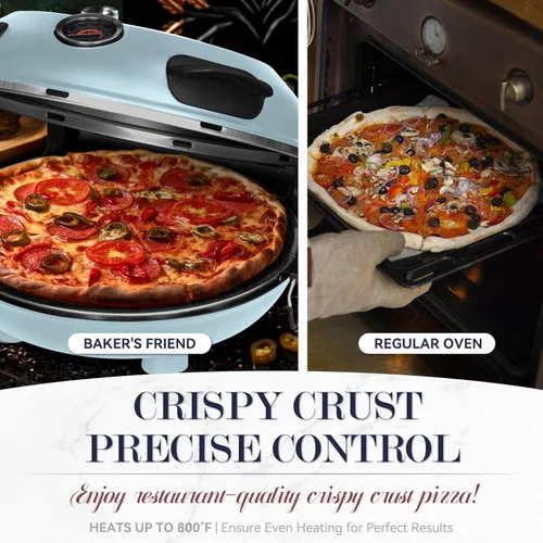 Vista 3 de Horno de pizza eléctrico de Baker's Friend para encimera interior, máquina de 12 pulgadas para el hogar, cocedor y parrilla, horno de piedra