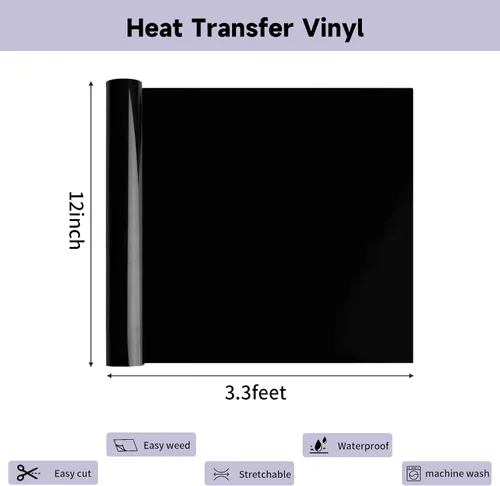 Vista 2 de Paquete de 2 vinilos termotransferibles de transferencia de calor, vinilo blanco y negro para planchar de 12 pulgadas x 3.3 pies, vinilo