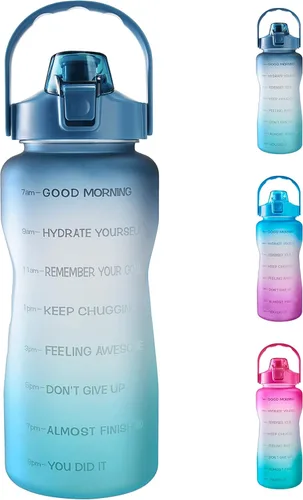 Vista 13 de EYQ Botella de agua potable gratuita sin fugas de 64 oz/128 oz con marcador de tiempo motivacional sin BPA para fitness, gimnasio y deportes al aire