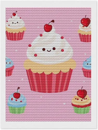 Vista 9 de Kits de pintura de diamantes para adultos, lindos cupcakes de taladro completo, pinturas de puntos de diamante, kits de arte de diamantes 5D