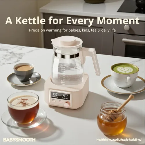 Vista 4 de Babysmooth Smart Kettle Pro - Hervidor eléctrico de vidrio, 1.3L, LED digital con control de temperatura de 40-100°C, función de mantenimiento