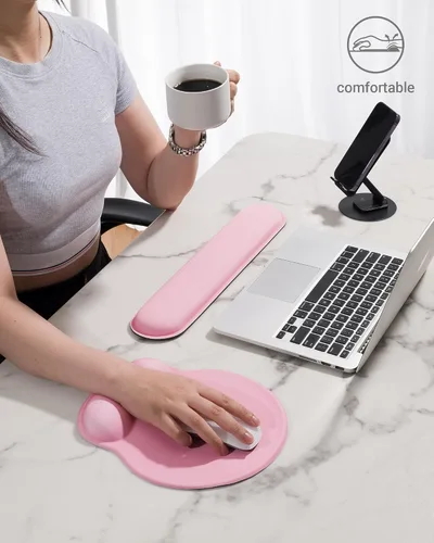 Vista 7 de Laborio Juego de Almohadilla de Ratón Ergonómica con Soporte para Muñeca, Juego de Reposamuñecas de Espuma Viscoelástica para Teclado, Almohadilla