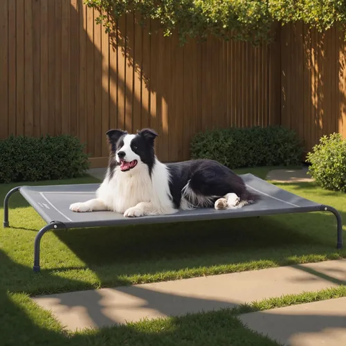 Vista 4 de Cuna elevada para mascotas con ventilación de malla, 8 pulgadas de altura, gris, cama para perros al aire libre