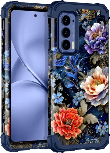 Vista 11 de LONTECT Funda para Moto Edge 2021, Moto Edge 5G UW, funda floral a prueba de golpes, 3 en 1, híbrida resistente, resistente, funda protectora