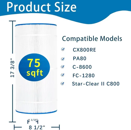 Vista 2 de Filtro de piscina compatible con CX800RE, C-8600, Star-Clear II C800, PA80, FC-1280, 75 pies cuadrados, 1 paquete