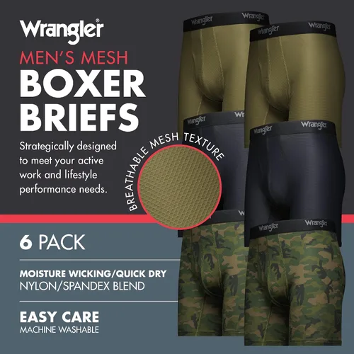 Vista 2 de Wrangler Calzoncillos tipo bóxer elásticos de malla de secado rápido para hombre, paquete de 6