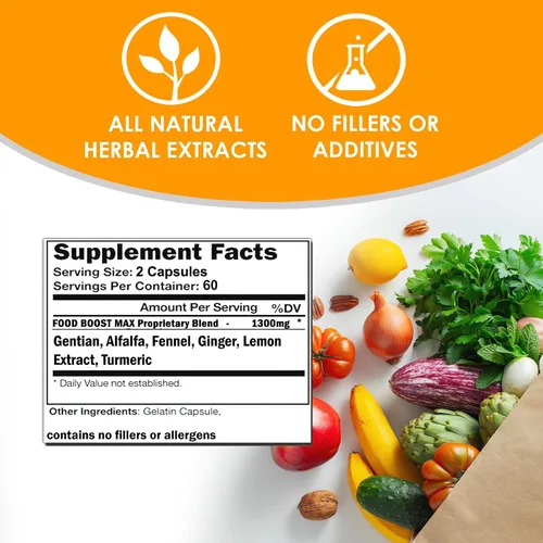 Vista 4 de VH Nutrition FoodBoost MAX 1300 mg Estimulante del apetito* Píldoras de aumento de peso* para hombres y mujeres Formulado con genciana, cúrcuma