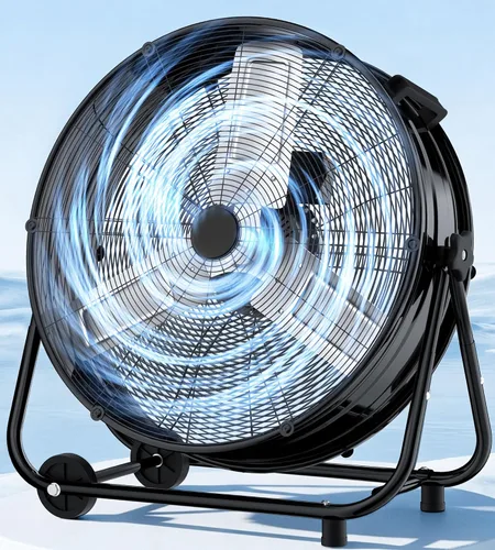 Vista 8 de Landeagle Ventilador de piso industrial de alta velocidad de 24 pulgadas con construcción de metal, ventilador de tambor resistente de 8800 CFM