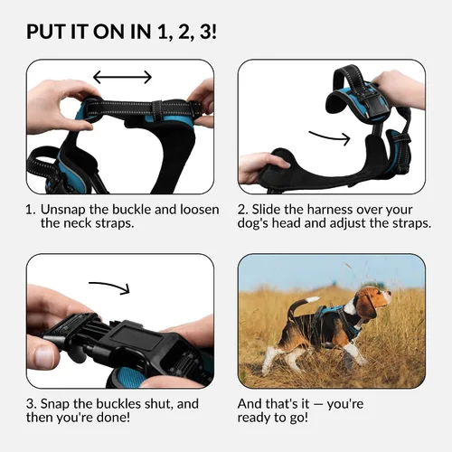 Vista 4 de CollarDirect Arnés reflectante sin tirones para perro, con asa y clip frontal, chaleco acolchado suave ajustable para perros pequeños a grandes