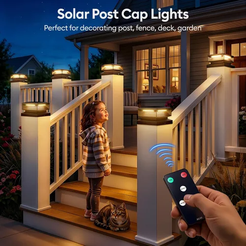 Vista 9 de LETMY - Paquete de 2 luces solares para postes de mayor tamaño para exteriores con control remoto, 56 LED más brillantes, luces solares impermeables