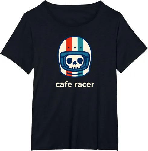 Vista 25 de Cafe Racer Moda Simple Casco Diseño Motocicleta Camiseta Negro