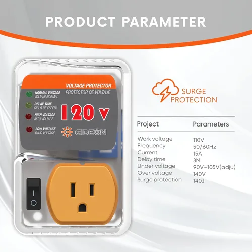Vista 2 de Protector contra sobretensiones para refrigerador, enchufe de pared ajustable, protector de voltaje para electrodomésticos del hogar, caída