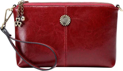 Vista 2 de Bolso bandolera pequeño de cuero para mujer, bolso de mano con asa superior