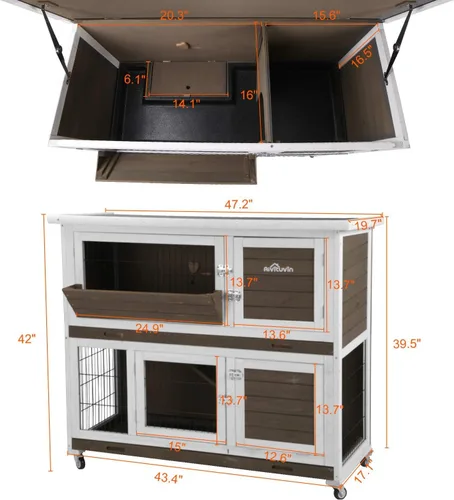 Vista 6 de Aivituvin Rabbit Hutch - Jaula para conejillo de indias para interiores y exteriores, con bandeja extraíble profunda sin fugas, 2 pisos