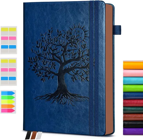 Vista 10 de Diario vintage de cuero con 300 páginas numeradas, diario rayado A4 para hombres y mujeres, diarios para escribir, cuaderno de rayas universitarias