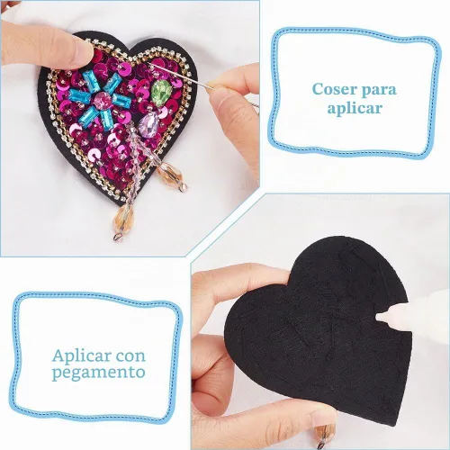 Vista 3 de INFUNLY Parches de diamantes de imitación con cuentas de corazón a mano, parches bordados para coser en parches de corazón de cristal para ropa