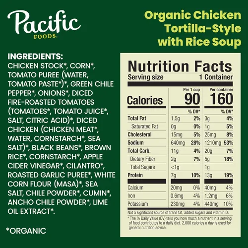 Vista 2 de Pacific Foods Sopa orgánica de tortilla de pollo, lata de 16.3 oz