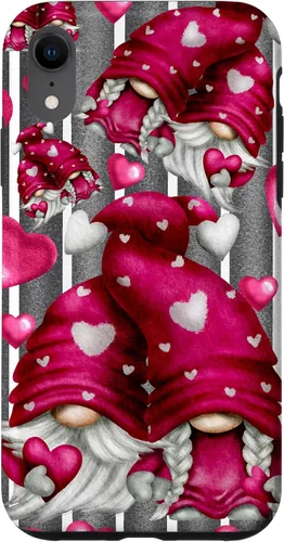Vista 25 de Pink Heart Pattern On Grey Striped Decor Valentine Gnome Case for iPhone 17