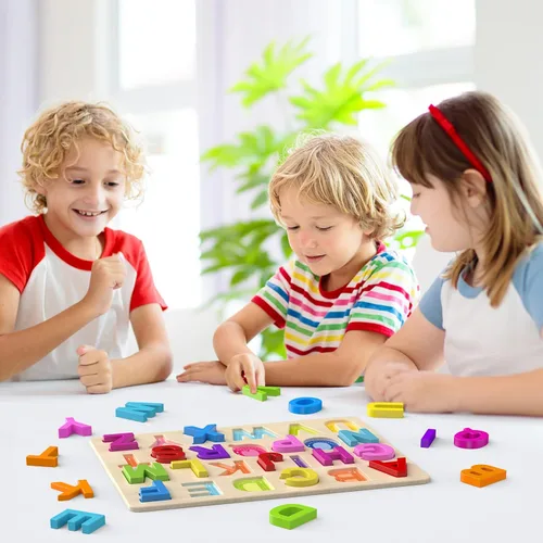 Vista 6 de Zeoddler Rompecabezas del alfabeto, rompecabezas de madera para niños pequeños, rompecabezas con forma de ABC para niños, actividades de aprendizaje