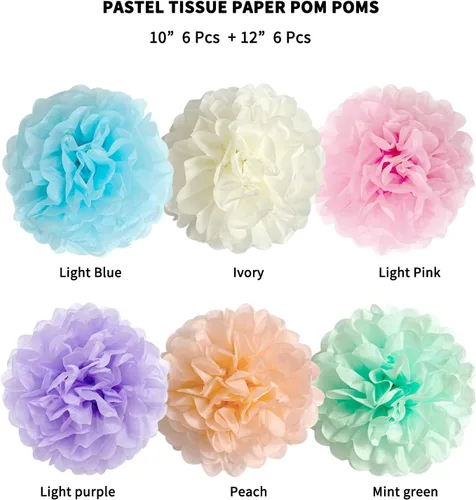 Vista 3 de ANSOMO Pompones de papel de seda pastel decoraciones coloridas para fiestas