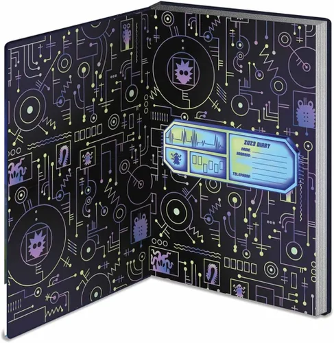 Vista 2 de Pyramid International Rick and Morty SR74106 - Agenda 2023, tapa dura A5, planificador semanal a vista (diseño cibernético), producto