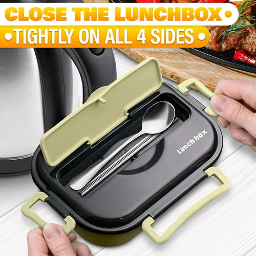 Vista 6 de Contenedor de almuerzo con retención de comida caliente, contenedor de almuerzo de oficina con compartimentos, acero inoxidable y plástico duradero