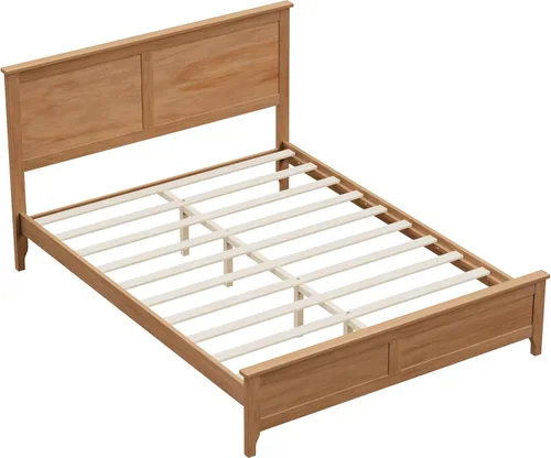 Vista 6 de Merax Cama de plataforma de tamaño matrimonial, cama moderna de madera maciza con soporte de listones de madera resistente, Seadrift