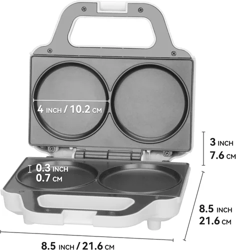 Vista 7 de SugarWhisk - Mini máquina doble para hacer panqueques, máquina eléctrica para hacer arepas, plancha para panqueques, ideal para panqueques
