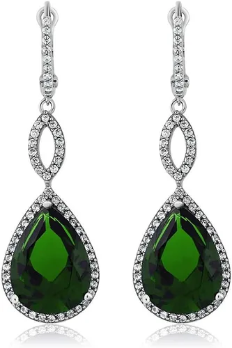 Vista 2 de Gem Stone King Pendientes largos de plata de ley 925 para mujer, diseño de lágrima para boda