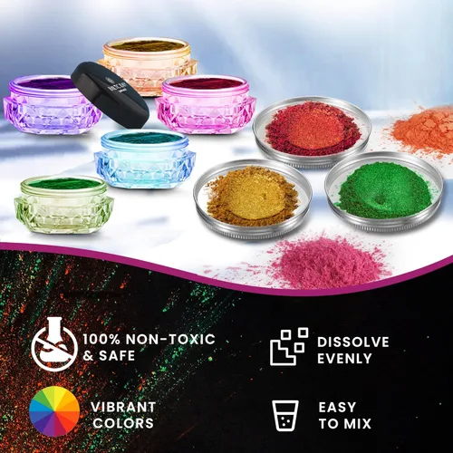 Vista 5 de BALTIC DAY Juego de polvo de mica camaleón intenso – 12 pigmentos ultrafinos de cambio de color cromado hipershift para resina epoxi, vasos, uñas