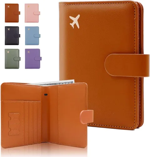 Vista 47 de Melsbrinna Funda de cuero prémium para pasaporte, impermeable, con bloqueo RFID, cartera de viaje con soporte para bolígrafo, bonito libro