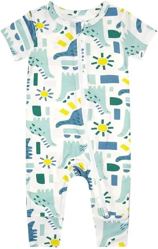 Vista 10 de Teach Leanbh Pijama de viscosa de bambú unisex para niños pequeños Azul Blanco/Cocodrilo