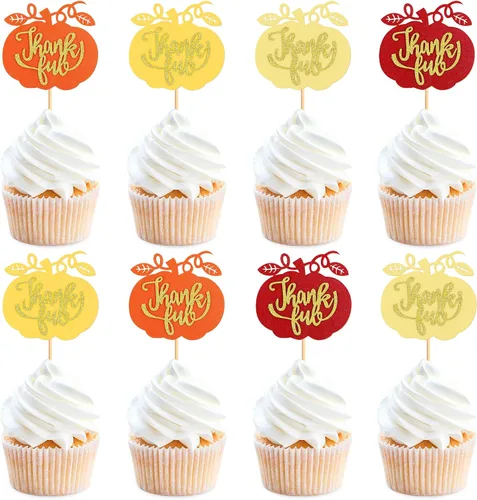 Vista 24 de 24 adornos para cupcakes de calabaza con purpurina, decoraciones de baby shower, tema de cosecha de otoño, suministros para fiestas de cumpleaños