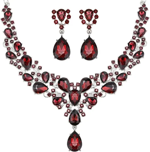 Vista 20 de Hicarer Conjunto de joyas de cristal en forma de lágrima nupcial para mujer, collar, aretes, boda Negro