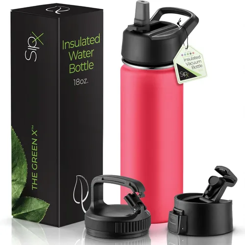 Vista 47 de SIPX™ Botella de Agua Aislada de 18 oz con 3 Tapas – Acero Inoxidable a Prueba de Fugas, Triple Aislamiento – Frío 24 Horas/Caliente 12 Horas