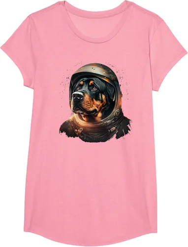 Vista 96 de Divertida camiseta Rottweiler con diseño de astronauta rottweiler en galaxia espacial, Negro