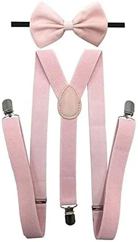 Vista 2 de Impresionantes accesorios de boda rosa claro pajarita ajustable y tirantes, verde azulado