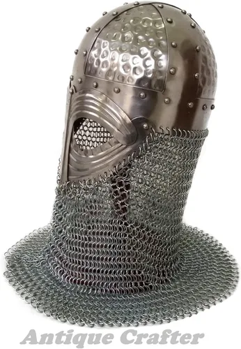 Vista 3 de Casco medieval de caballero normando armadura de batalla casco vikingo de malla color plateado Plateado M
