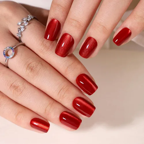 Vista 28 de Uñas postizas a presión de almendra, uñas postizas medianas con diseños de estampado francés de lámina dorada 3D, pegamento dorado Starlight en uñas