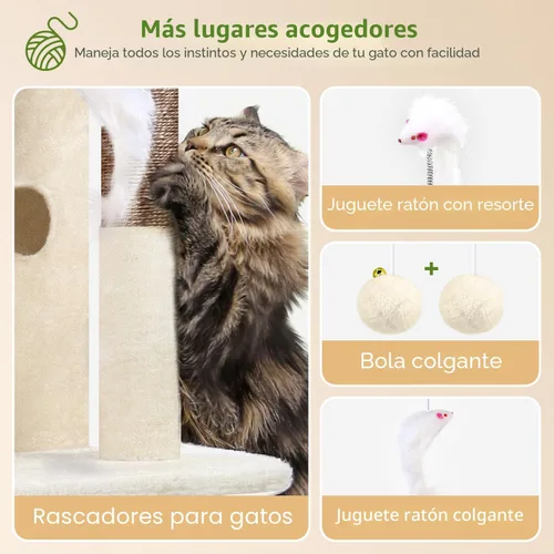Vista 5 de Globlazer Torre de árbol para gatos de interior, casa de árbol para gatos adultos de 50 pulgadas para gatos adultos grandes con escalones, poste