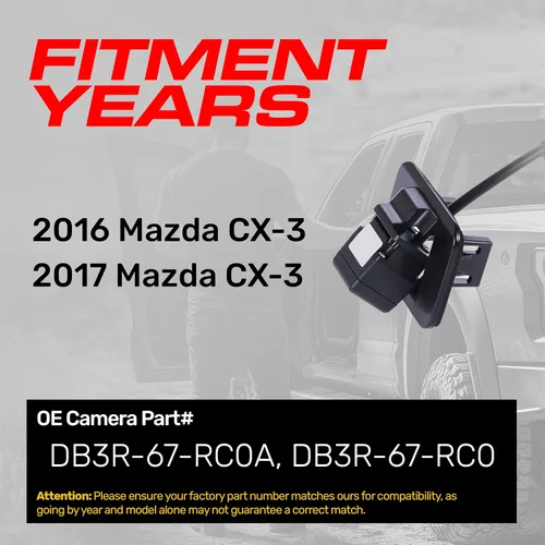 Vista 2 de Master Tailgaters Repuesto para Mazda CX-3 (2016-2017) Cámara de respaldo OE Parte # DB3R-67-RC0A, DB3R-67-RC0