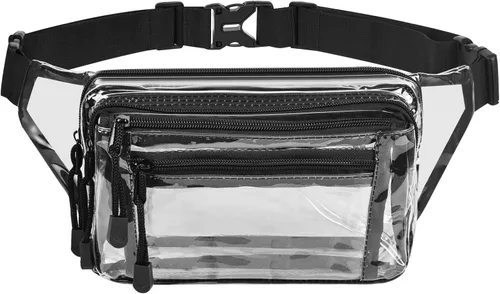 Vista 2 de Riñonera transparente aprobada por estadios para mujeres, para el trabajo, bolsa de cintura multiusos para viajes y eventos deportivos, Negro -, Pvc