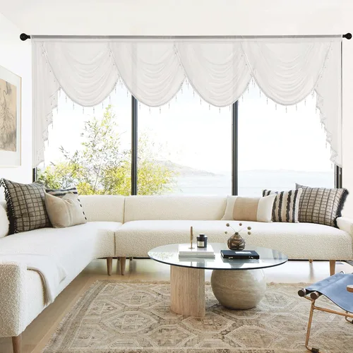 Vista 15 de NICETOWN Juego de 4 cortinas transparentes con cenefa adjunta con cuentas, cortinas de cascada para sala de estar, guardería de bebé, decoración